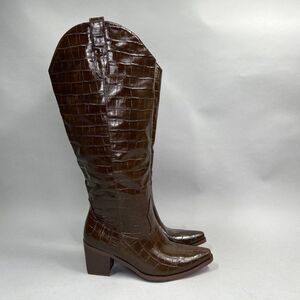 Western Boots Women's‎ Size 8.5 Brown Crocodile Print Knee High Cowboy Boots